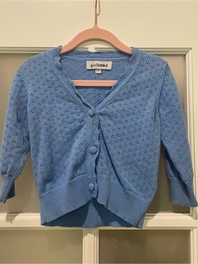 Girlhood by Little Stocking Co. Blue Pointelle Knit Button-Front Cardigan